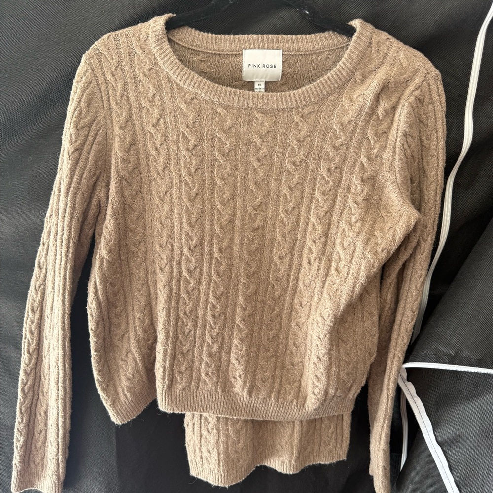 Women's Tan Cable Knit Set sweater and pants